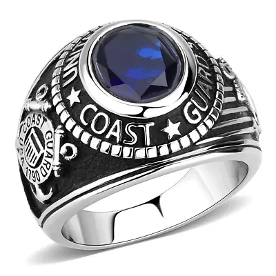 United States USA US Coast Guard Stainless Steel Blue  CZ Ring US Seller • $15.95