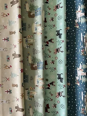 Dogs Having Fun Christmas X4 Fat  Quarter  Fabric Bundle Cotton Material Squares • £5.75