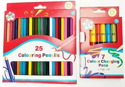 Box Of 7 Colour Changing Felt Pens With A Magic Pen & Box 25 Colouring Pencils • £5.49