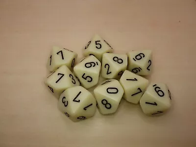 Dice 10d10 Color Ivory With Black Tabletop Roleplay Gaming RPG Board Percent • $5.99