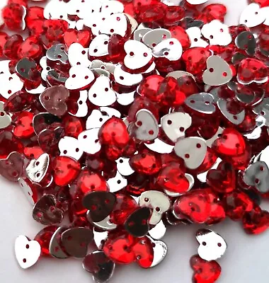 130 X 7mm/8mm Rhinestones Love Heart Flat Back Acrylic Gems Sewing Beads • £2.99