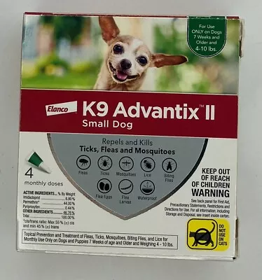 K9 Advantix II Flea Medicine Small Dog 4 Month Supply Pack K-9 4-10 Lbs SEALED • $52.95