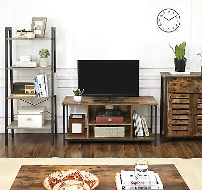 TV Console Unit With Open Storage TV & Gaming Stand With Shelving - Rustic Brown • £139.99