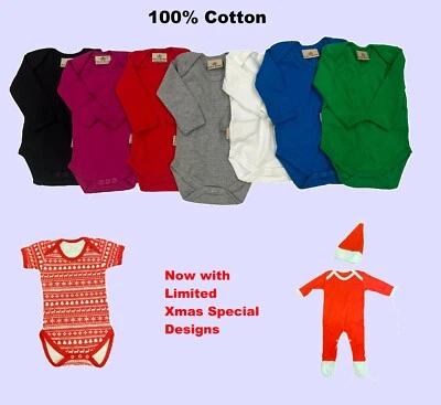 £3.99 • Buy Plain Baby Grow Bodysuit 100% Cotton Unisex - Bodyvest Baby Vest Babygrow Romper