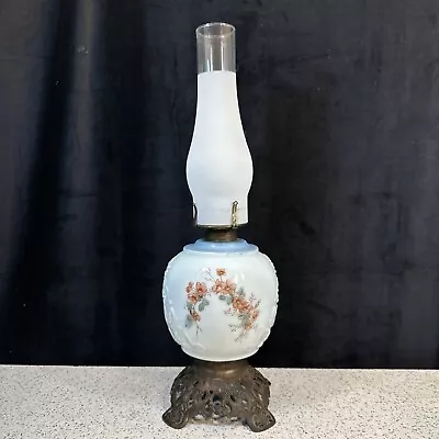 Beautiful Vintage Milk Glass Oil Lamp Bronze Base + Queen Anne Burner & Shade • $38