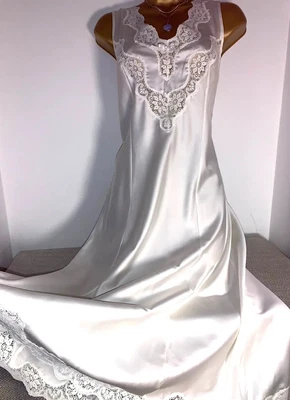 £10.50 • Buy Vtg David Nieper Soft Poly Full Slip/ Negligee Ivory Size 14/16