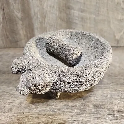 Mortar And Pestle Pig 6 Inch Mexican Hand Made Volcanic Lava Stone Molcajete  • $49