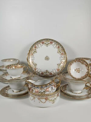 £580 • Buy Japanese Noritake Tea Set/ Service Decorated With Yellow Ribbon And Red Flowers 