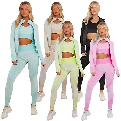 Women Seamless 3pcs Yoga Set Sportswear Gym Workout Fitness High Waist Tracksuit • $31.09