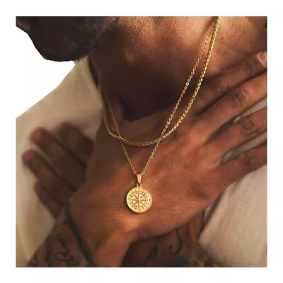 Men's Compass Navigator Necklace Pendant Stainless Steel Chain Hip Hop Jewelry. • $8.12