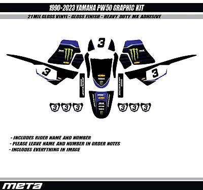 1990-2024 YAMAHA PW50 FACTORY GRAPHIC KIT With RIDER NUMBER MOTOCROSS DECALS • $52.95