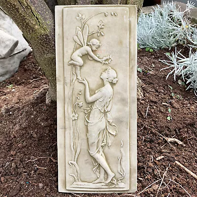 £22 • Buy Stone Garden Statue Ornament Sculpture Nymph & Cherub Angel Fairy Wall Plaque B