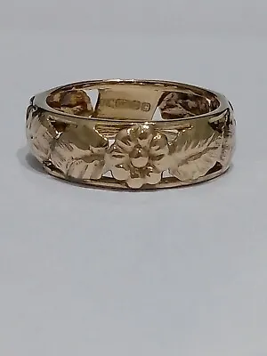£99.95 • Buy 9ct Gold Flower Band Ring, Size M, Fully Hallmarked
