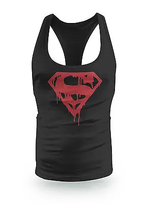 Red Evil Superman Drip Stringer Racer Bodybuilding Low Scoop Y Back Gym Top Vest • £9.99
