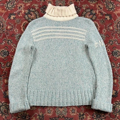 £40 • Buy Vintage O’Neill Knitted Jumper Baby Blue Y2k Cream Roll Neck Women's Small S