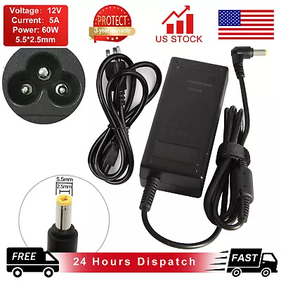 Netbook AC Power Supply Adapter DC 12 Volt 5 Amp (12V 5A) LCD Monitor Laptop Us • $10.99