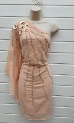 One Shoulder Dressbeadedminiparty60's70's80svintage Lookpeachsize 12 • £8.99