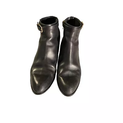 J Crew  Black Leather Chelsea Boots With Ankle Buckle Size 8 • $34