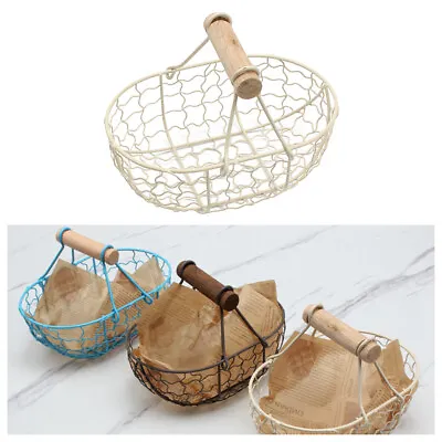 £9.24 • Buy Wire Food Basket With Kitchen Organizer With Wooden Handle