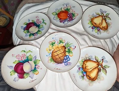 Lot Of 6 UCAGCO Signed Plate (K. Okada)  Hand Painted China Fruit Theme - Japan  • $24