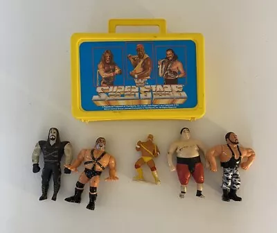 WWF Superstars Lunch Box With Action Figures Toys Hulk Undertaker Yokozuna Vtg • $24