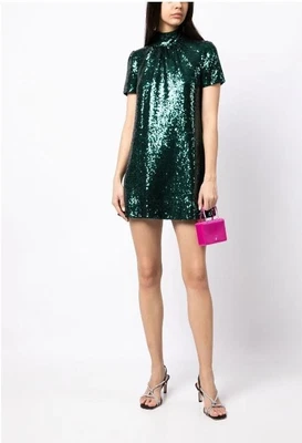 $100 • Buy Staud Llana Sequence Design Mini Dress Green