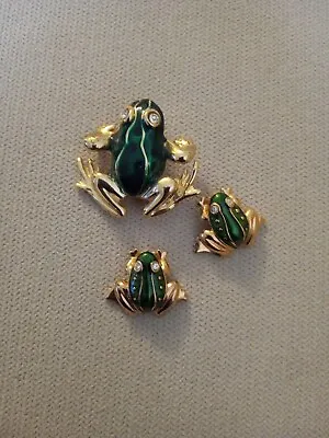 Vintage FROG PIN Brooch Lot 3 Piece Frogs  Rhinestone Enamel • $14.88