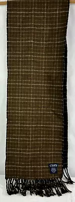 CHAPS Ralph Lauren Men's Reversible Scarf Fringed Brown Blk  Plaid  60  Acrylic • $19.97