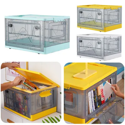 £18.94 • Buy 47 L Liter Clear Plastic Storage Boxes With Lid Handle Flodable Stackable Basket
