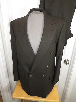 Vtg Palm Beach Double Breast Suit Mens Olive 42R Wool Houndstooth Check 2 Piece • $57.90