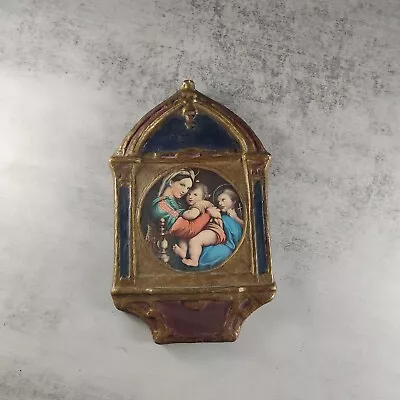 Vintage Gilt Wood Print Icon Wall Hanging  Madonna Of The Chair  By Raphael H8  • $50