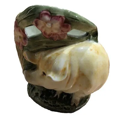 Antique Vintage Majolica Art Nouveau Pig And Pink Flowers 4.5” Vase #8483 Rare • $124.99