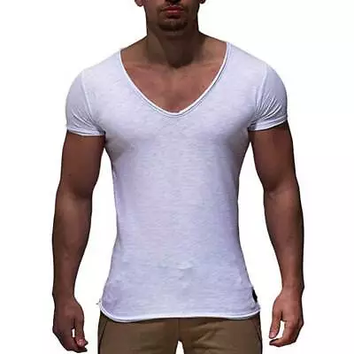 New Arrival Deep V Neck Short Sleeve Men T Shirt Slim Fit T-shirt Men Thin Top • $17.66