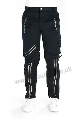 BLEUBOLT Black Red Punk Rock Goth Bondage Buckles Zip Pants Trousers • £34.99