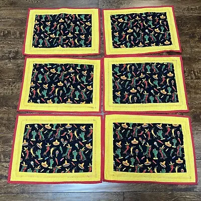 Lot Of 6 Handmade Mexican Western Themed Placemats Peppers Cactus Sombrero • $29.99