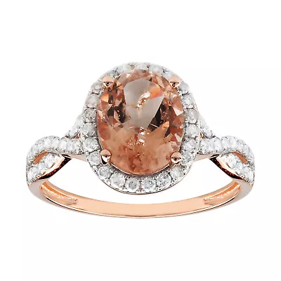 14K Solid Rose Gold With 3.01ct TW Natural Morganite And Diamond Ring • $319.09