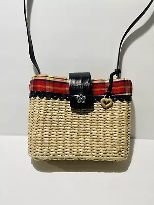 New Brighton Purse Woven Straw & Leather HANDBAG Over Shoulder Strap Beautiful • $33