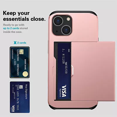 $10.26 • Buy Shockproof Slide Card Slot Holder Case For IPhone 15 14 13 12 11 Pro 8 Plus XR