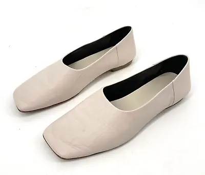 COS Women's 9.5 Soft Leather Square Toe Off White Slip On Ballet Flats Portugal • £52.12