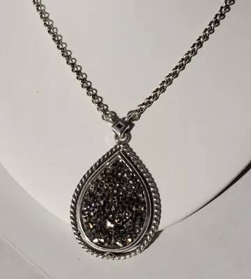 Brighton CRYSTAL ROCKS Silvr Gray Teardrop Pendant Ability To Love Necklace NWOT • $29.97