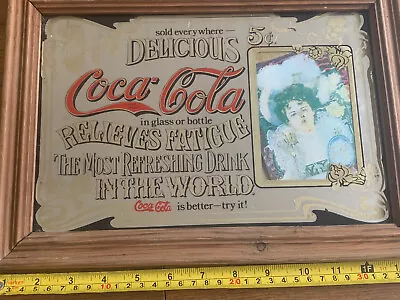 Vintage Coca Cola Mirror Advertising Relieves Fatigue 5 Cents Bar Pub Man Cave • £29.99