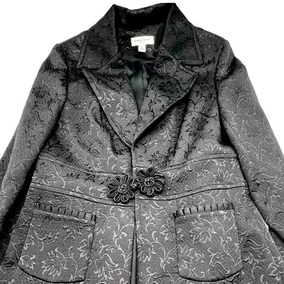 NWT Amanda Smith Suit Jacket Long Size 10 Formal Jacquard Gothic Ruffle Details • $89