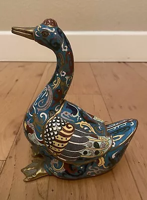 Antique/Vintage Asian Chinese Cloisonné Enamel Duck Goose Box Figurine Statue • $75