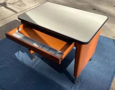 Classic Orange ALLSTEEL Small Tanker Desk Bumper Top Mid Century Modern MCM • $385