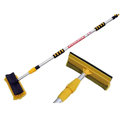 £17.95 • Buy 3M Extendable Pole Water Fed Telescopic Hose Wash Brush Window Squeegee Cleaner 