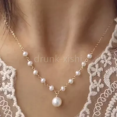 Gorgeous AAA+ South Sea Round White Pearl Necklace Pendants 18  14k Gold P • $39.99