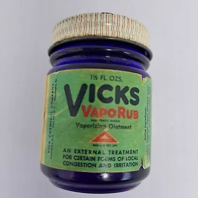 Collectible RARE Vintage 1965 Vicks Vapo Rub Blue Glass Jar Greensboro NC • $6.99