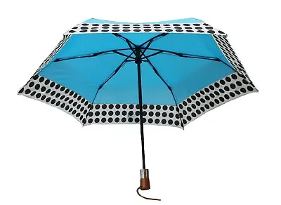 ShedRain Ultimate Umbrella 44  ARC Auto Open/Close Wood Handle Blue Polka Dots • $14.75