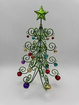 Vintage 1990s Green Metal Christmas Tree Decorated With Bells 11.75  Tall • $13.99