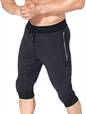 NWT $34 SZ XL BLACK BROKIG Mens 3/4 Workout Pants Sidelock Gym Joggers Capri • $23.99